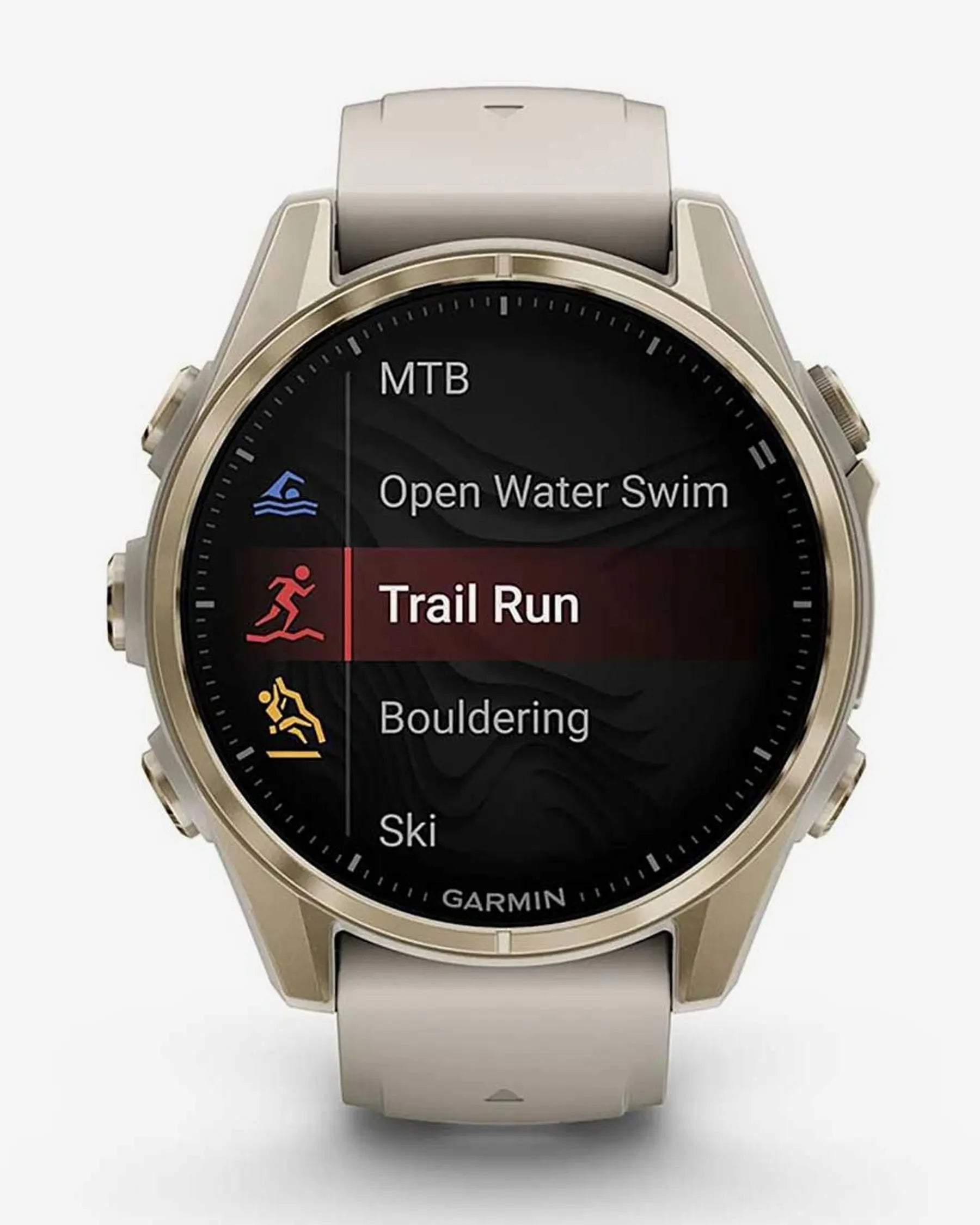 Garmin Fenix 8 AMOLED Zafiro 43 mm dorado correa beige